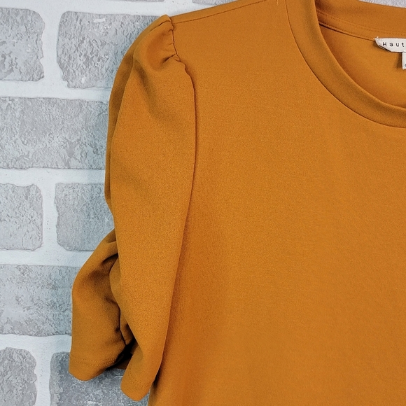 Haute Monde Burnt Orange Boho Sinched Ruffled Sleeve High Fashion Blouse Top M - Picture 6 of 16